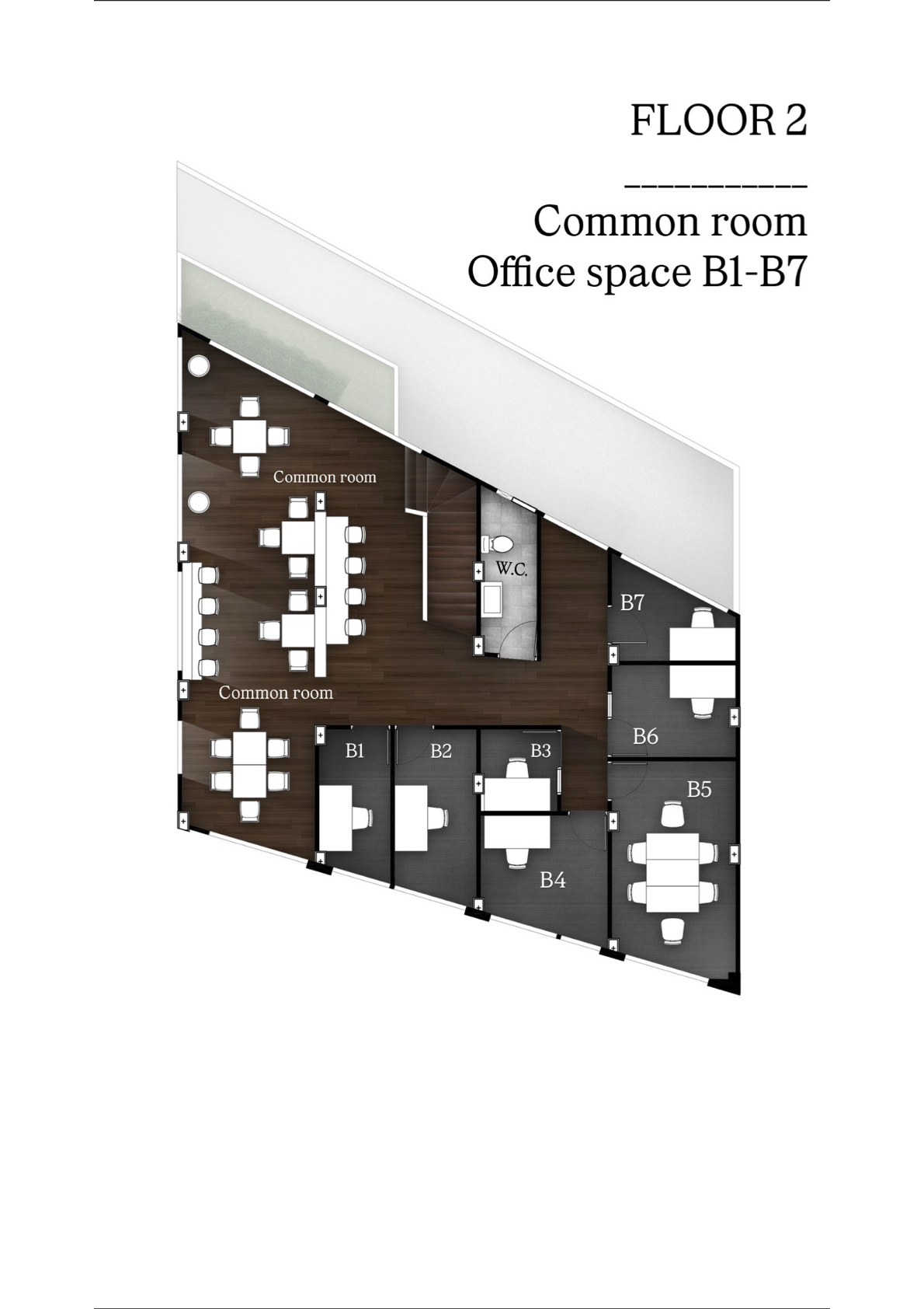 2F: Common Area & Offices B1-B7